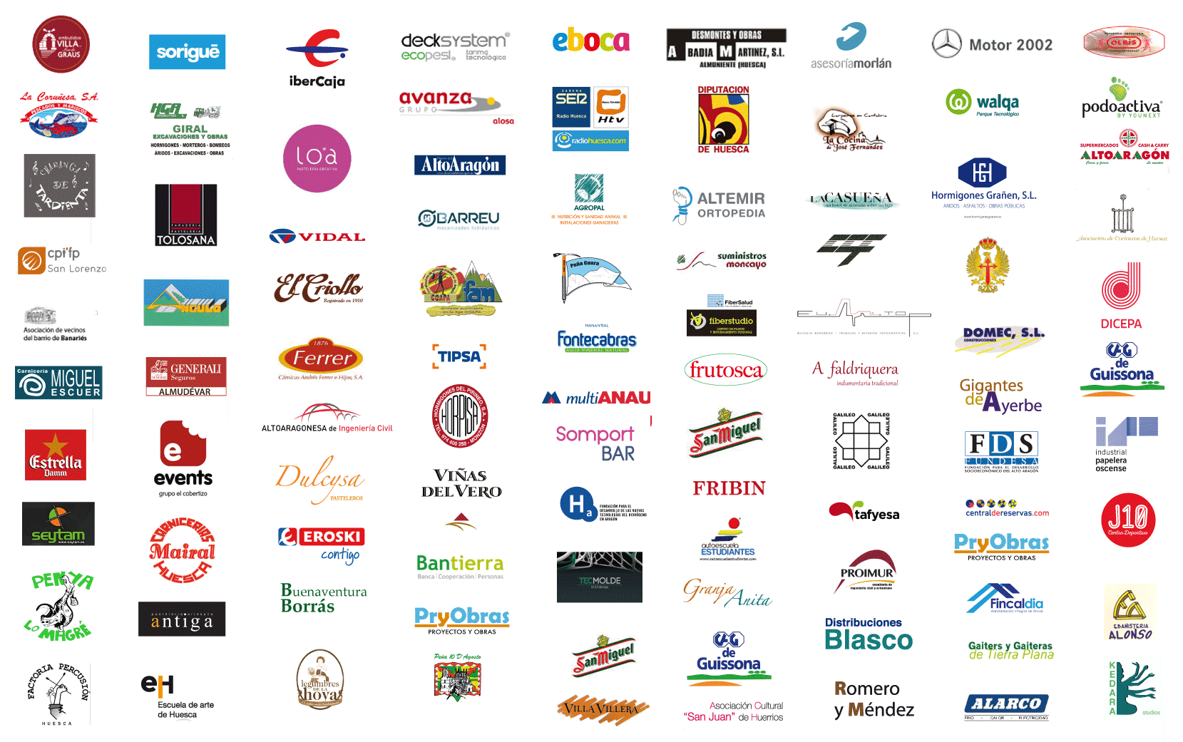 logotipos de las empresas que han colaborado en la edición 2016 de la marcha aspace huesca